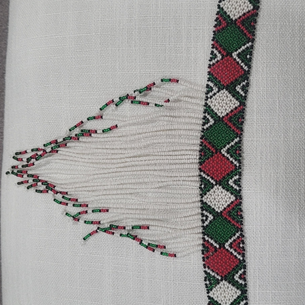 White Beaded Fringe Textile